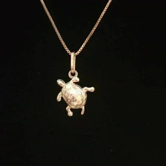 Sterling Silver Turtle pendant 16" box chain - Picture 1 of 2